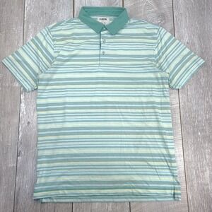 Linksoul Polo Shirt Mens Medium Green Striped Luxury Cotton Short Sleeve Golf